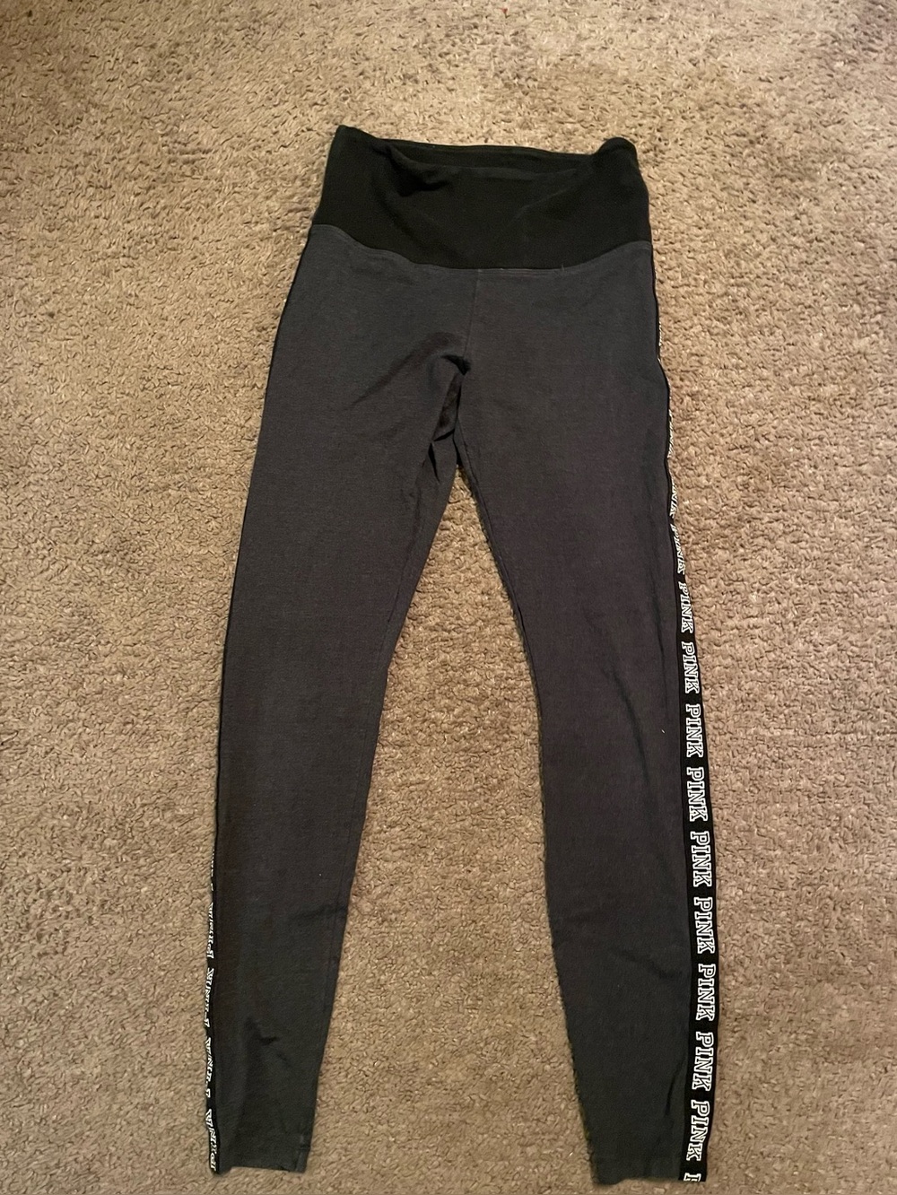 PINK Victoria's Secret Black & Dark Gray Kids Leggings with Side Logo Trim